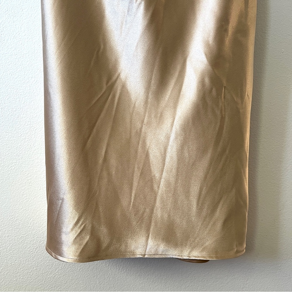 Birdy Grey Dress Size Medium Gold Satin Spaghetti Strap Cowl Neck Ruched Formal - Picture 4 of 12